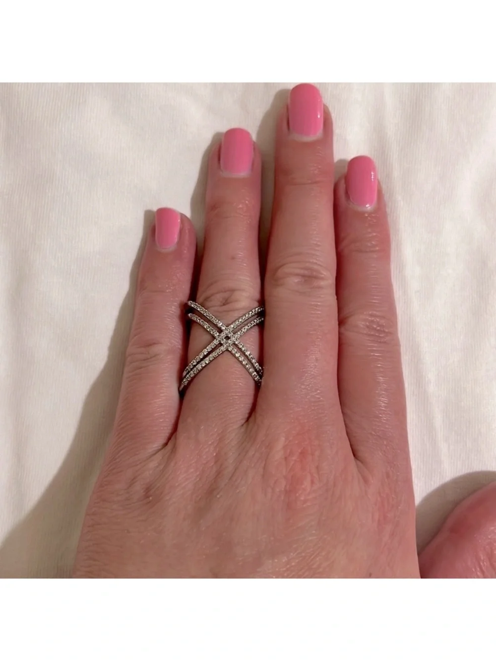 Sterling Silver Criss-Cross Pave Ring in Silver